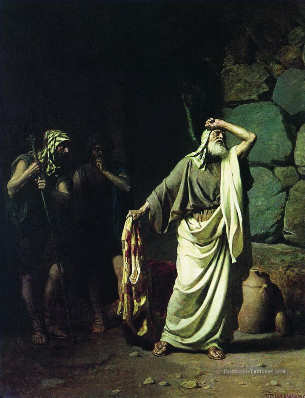 Jacob reconnaissant les vêtements de son péché Joseph vendu par ses frères à l’Egypte Stephan Bakalowicz Rome antique Peintures à l'huile